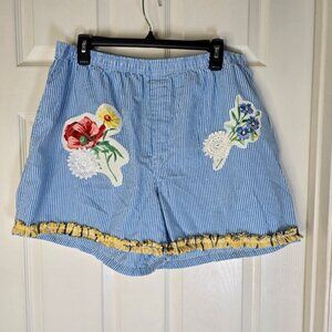 Blue Striped Boxers Floral Vintage Linens Lace Doilies Embroidery womens L‎